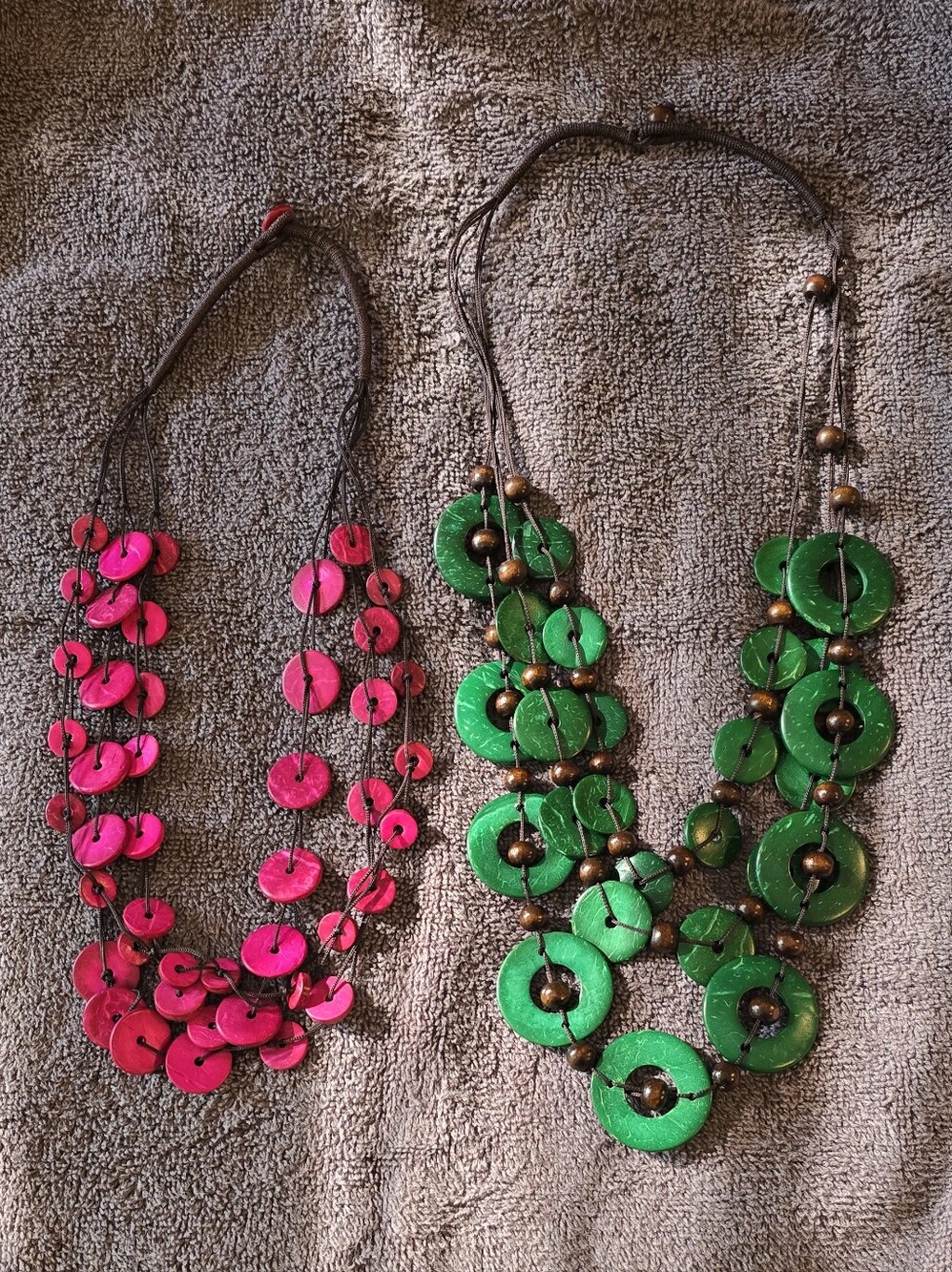 2 Boho Wood Disc & Cord Statement Jewelry Necklaces From Paparazzi